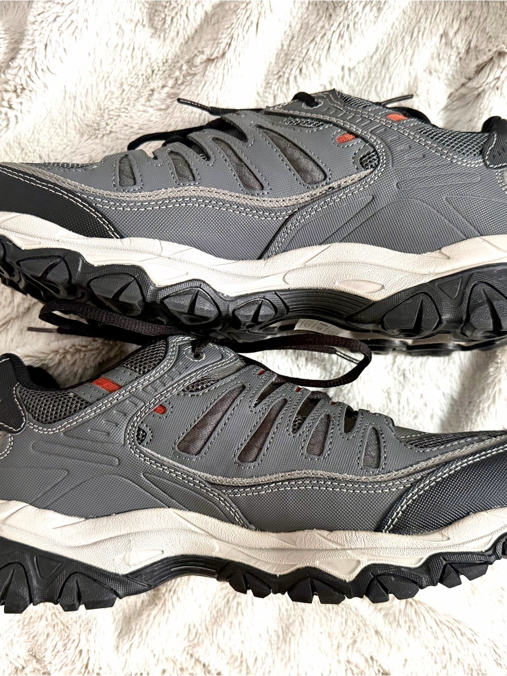Skechers Men’s Gray and Black Outdoor Trail Sneakers with Orange Accents - Picture 3 of 9